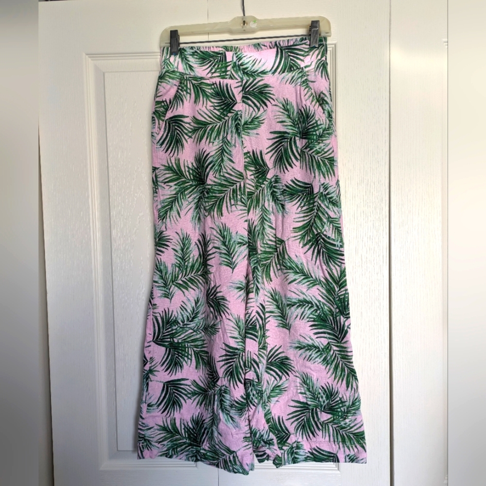 Kensie Linen Wide Leg Palm Pants Sz XS